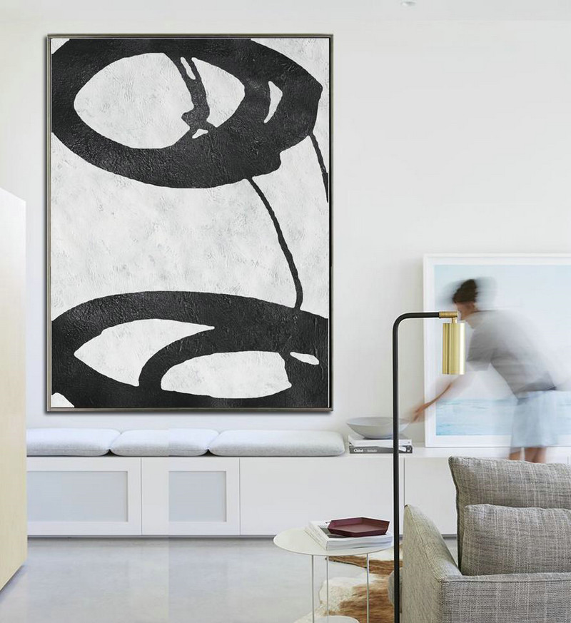 Extra Large Canvas Art,Black And White Minimal Painting On Canvas - Large Living Room Decor